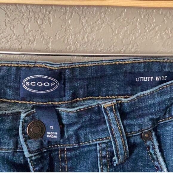 Scoop NYC Womens Utility Wide Flare Leg Medium Wash Denim Jean Size 12 BOHO - Picture 3 of 3